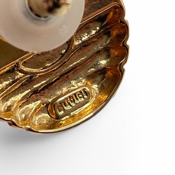 Vintage BUTLER Elevated Pokemon Style Red and Gold Tone Round Post Earrings - Picture 8 of 9